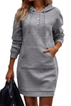 Gray Textured Kangaroo Pocket Drawstring Hooded Mini Dress
