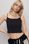 POL Polka Dot Adjustable Strap Cropped Knit Cami