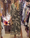 V-neck Floral Print Slit Three-quarter Sleeve Casual Sexy Dress