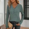 Women's Solid Color Button V-Neck Long Sleeve Knit Top by FitiqueFit