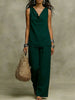 Women's Slash-Neck Sleeveless Tank Top & Casual Pants Set by FitiqueFit