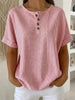 Women's Cotton Linen Striped T-Shirt – V-Neck, Button Detail, Loose Fit by FitiqueFit
