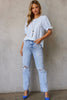 Light Blue Boho Floral Print Smocked Puff Sleeve Blouse