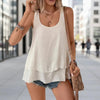 Women's Sleeveless Ruffle Hem Camisole Top – Loose Fit, Patchwork Detail by FitiqueFit