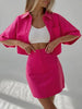 Women's Preppy Three-Quarter Sleeve Button Top & Mini Skirt Set by FitiqueFit