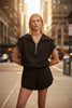 Half-Zip Lapel Sweatshirt & Shorts Two-Piece Set | 6 Colors by FitiqueFit