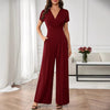 Three-Quarter Sleeve Pleated Wide-Leg Jumpsuit | 2 Colors S–XL by FitiqueFit