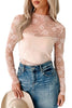 Apricot Pink Mock Neck Floral Lace Mesh Long Sleeve Top by Wild and Free Boutique