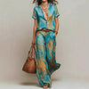 Women's Bohemian Printed Resort Two-Piece Set – 3/4 Sleeve Shirt & Pants by FitiqueFit