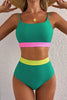 Sea Green Contrast Trim Colorblock Patchwork High Waisted Bikini by Wild and Free Boutique