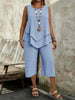 Casual Solid-Colored Sleeveless Top And Cropped Pants Two-Piece Set by FitiqueFit