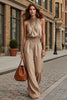 Women's Sleeveless Backless Lace-Up Halter Wide-Leg Jumpsuit by FitiqueFit