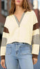 Color‑Block Cropped Polo V‑Neck Sweatshirt by FitiqueFit