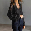 Womens Lace-Patchwork Ruffle-Shoulder Pleated Shirt by My Store
