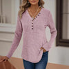 Women's Solid Color Button V-Neck Long Sleeve Knit Top by FitiqueFit