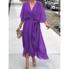 Batwing Sleeve V-Neck Midi Dress – Tied Irregular Hem Fairy Dress by FitiqueFit