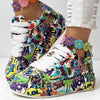 Round-Toe Thick-Sole Lace-Up Sneakers — Women’s Casual Print Shoes by FitiqueFit