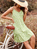 Light Green Daisy Print V-Neck Mini Dress Floral Summer Lightweight Dress For Women by Stevvex