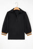 Black Stylish Textured Striped Patchwork Polo Collar Pullover Sweatshirt by Wild and Free Boutique