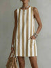 Women's Striped Color-Block Sleeveless Mini Dress – Loose Fit by FitiqueFit