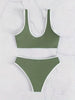 Bikini Scoop Neck Contrast Trim 2 Piece Swimsuit for Women – High Stretch Casual Bikini Set with Scallop Edge Detail and Matching Swim Briefs – Stylish Solid Color Swimwear for Beach Days Pool Lounging and Summer Vacations by Stevvex