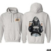 Spooky Mama Halloween Hoodie – Ghost Face Girl Drinking Coffee by Dog Mom Hat