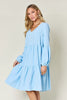 Light Green Double Take Full Size V-Neck Sleeve Tiered Dress with Pockets Elegant & Comfortable Casual Dress by Stevvex