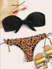 Beach Bikini Woman Lace Up Tie Strapless Leopard Swimsuit Women's Halter Bikini V Cut Bottom Lace Up Two Piece Swimsuits Female Push Up Ruffled Bow Bathing Suit Thong Swimwear by Stevvex