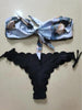 Beach Bikini Woman Lace Up Tie Strapless Leopard Swimsuit Women's Halter Bikini V Cut Bottom Lace Up Two Piece Swimsuits Female Push Up Ruffled Bow Bathing Suit Thong Swimwear by Stevvex