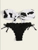 Beach Bikini Woman Lace Up Tie Strapless Leopard Swimsuit Women's Halter Bikini V Cut Bottom Lace Up Two Piece Swimsuits Female Push Up Ruffled Bow Bathing Suit Thong Swimwear by Stevvex