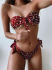 Beach Bikini Woman Lace Up Tie Strapless Leopard Swimsuit Women's Halter Bikini V Cut Bottom Lace Up Two Piece Swimsuits Female Push Up Ruffled Bow Bathing Suit Thong Swimwear by Stevvex