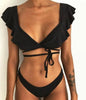 Beach Bikini Woman Lace Up Tie Strapless Leopard Swimsuit Women's Halter Bikini V Cut Bottom Lace Up Two Piece Swimsuits Female Push Up Ruffled Bow Bathing Suit Thong Swimwear by Stevvex