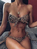 Beach Bikini Woman Lace Up Tie Strapless Leopard Swimsuit Women's Halter Bikini V Cut Bottom Lace Up Two Piece Swimsuits Female Push Up Ruffled Bow Bathing Suit Thong Swimwear by Stevvex