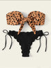 Beach Bikini Woman Lace Up Tie Strapless Leopard Swimsuit Women's Halter Bikini V Cut Bottom Lace Up Two Piece Swimsuits Female Push Up Ruffled Bow Bathing Suit Thong Swimwear by Stevvex