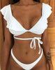 Beach Bikini Woman Lace Up Tie Strapless Leopard Swimsuit Women's Halter Bikini V Cut Bottom Lace Up Two Piece Swimsuits Female Push Up Ruffled Bow Bathing Suit Thong Swimwear by Stevvex