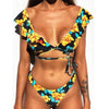 Beach Bikini Woman Lace Up Tie Strapless Leopard Swimsuit Women's Halter Bikini V Cut Bottom Lace Up Two Piece Swimsuits Female Push Up Ruffled Bow Bathing Suit Thong Swimwear by Stevvex