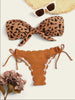 Beach Bikini Woman Lace Up Tie Strapless Leopard Swimsuit Women's Halter Bikini V Cut Bottom Lace Up Two Piece Swimsuits Female Push Up Ruffled Bow Bathing Suit Thong Swimwear by Stevvex