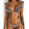 Beach Bikini Woman Lace Up Tie Strapless Leopard Swimsuit Women's Halter Bikini V Cut Bottom Lace Up Two Piece Swimsuits Female Push Up Ruffled Bow Bathing Suit Thong Swimwear by Stevvex
