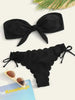 Beach Bikini Woman Lace Up Tie Strapless Leopard Swimsuit Women's Halter Bikini V Cut Bottom Lace Up Two Piece Swimsuits Female Push Up Ruffled Bow Bathing Suit Thong Swimwear by Stevvex