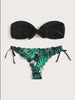 Beach Bikini Woman Lace Up Tie Strapless Leopard Swimsuit Women's Halter Bikini V Cut Bottom Lace Up Two Piece Swimsuits Female Push Up Ruffled Bow Bathing Suit Thong Swimwear by Stevvex