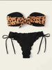 Beach Bikini Woman Lace Up Tie Strapless Leopard Swimsuit Women's Halter Bikini V Cut Bottom Lace Up Two Piece Swimsuits Female Push Up Ruffled Bow Bathing Suit Thong Swimwear by Stevvex