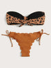 Beach Bikini Woman Lace Up Tie Strapless Leopard Swimsuit Women's Halter Bikini V Cut Bottom Lace Up Two Piece Swimsuits Female Push Up Ruffled Bow Bathing Suit Thong Swimwear by Stevvex