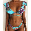 Beach Bikini Woman Lace Up Tie Strapless Leopard Swimsuit Women's Halter Bikini V Cut Bottom Lace Up Two Piece Swimsuits Female Push Up Ruffled Bow Bathing Suit Thong Swimwear by Stevvex