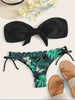 Beach Bikini Woman Lace Up Tie Strapless Leopard Swimsuit Women's Halter Bikini V Cut Bottom Lace Up Two Piece Swimsuits Female Push Up Ruffled Bow Bathing Suit Thong Swimwear by Stevvex