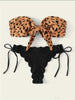 Beach Bikini Woman Lace Up Tie Strapless Leopard Swimsuit Women's Halter Bikini V Cut Bottom Lace Up Two Piece Swimsuits Female Push Up Ruffled Bow Bathing Suit Thong Swimwear by Stevvex