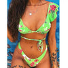 Beach Bikini Woman Lace Up Tie Strapless Leopard Swimsuit Women's Halter Bikini V Cut Bottom Lace Up Two Piece Swimsuits Female Push Up Ruffled Bow Bathing Suit Thong Swimwear by Stevvex