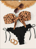Beach Bikini Woman Lace Up Tie Strapless Leopard Swimsuit Women's Halter Bikini V Cut Bottom Lace Up Two Piece Swimsuits Female Push Up Ruffled Bow Bathing Suit Thong Swimwear by Stevvex