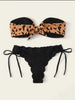 Beach Bikini Woman Lace Up Tie Strapless Leopard Swimsuit Women's Halter Bikini V Cut Bottom Lace Up Two Piece Swimsuits Female Push Up Ruffled Bow Bathing Suit Thong Swimwear by Stevvex