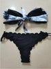 Beach Bikini Woman Lace Up Tie Strapless Leopard Swimsuit Women's Halter Bikini V Cut Bottom Lace Up Two Piece Swimsuits Female Push Up Ruffled Bow Bathing Suit Thong Swimwear by Stevvex