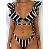 Beach Bikini Woman Lace Up Tie Strapless Leopard Swimsuit Women's Halter Bikini V Cut Bottom Lace Up Two Piece Swimsuits Female Push Up Ruffled Bow Bathing Suit Thong Swimwear by Stevvex